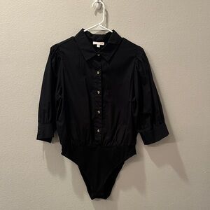 Gianni Bini Black Collared Bodysuit One Piece